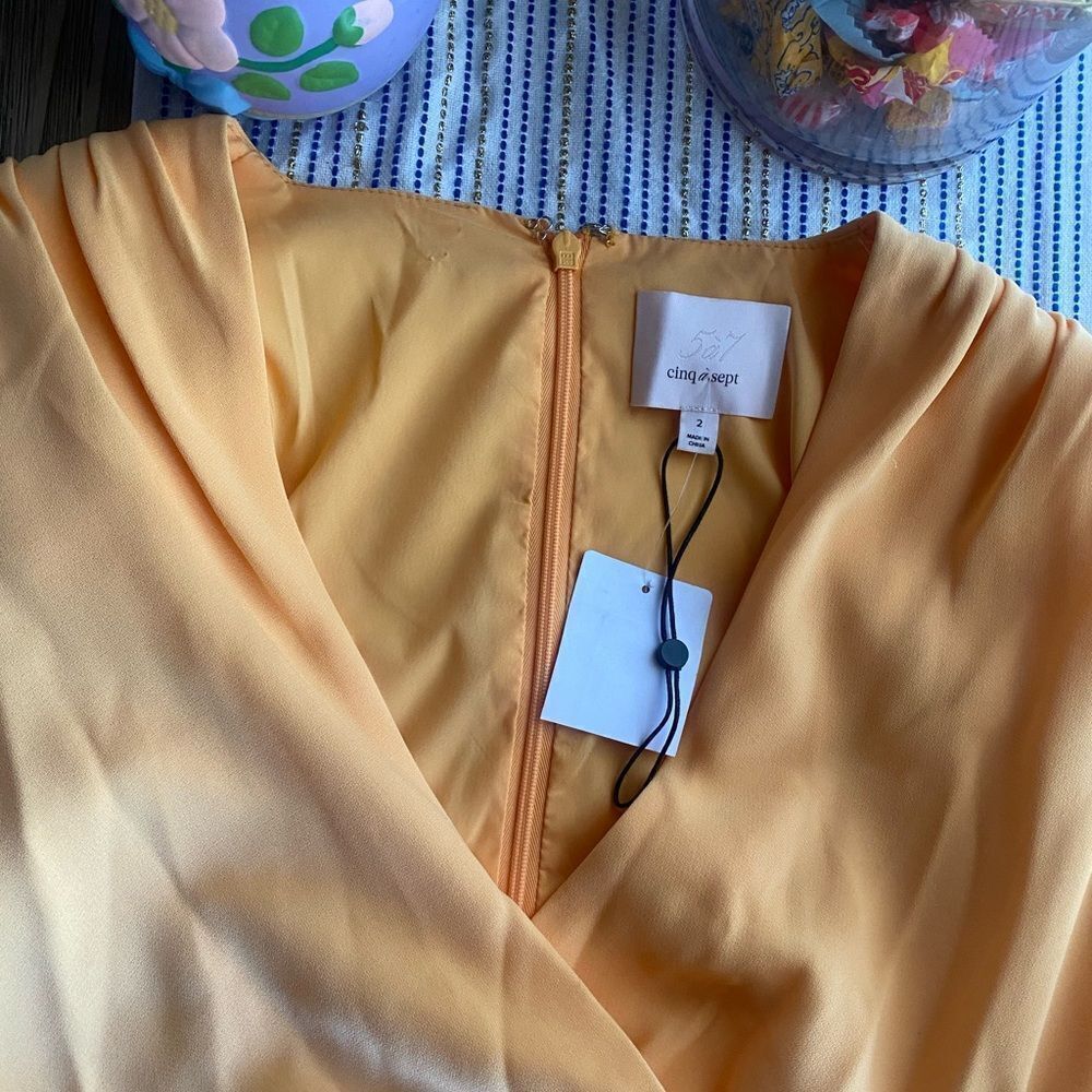 CINQ a SEPT Yellow Orange Sierra Wrap Front Crepe Long Sleeve Mini Dress Sz 2 - Picture 14 of 14